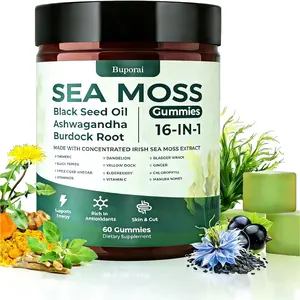 Sea Moss Gummies 16-1, Black Seed Oil Ashwagandha Turmeric Bladder Wrack Vitamin C Vitamin D3 Elderberry Manuka Dandelion Yellow Dock Apple Cider Vinegar for Men & Women Supplement Healthcare Natural