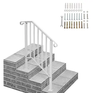 3 Step Handrails for Outdoor Steps, 2-3 Step Stair Hand Rail Kit, Transitional Carbon Steel Railings with Installation Kit, Stair Rails for Seniors, Concrete Steps & Porch & Deck, White Retro Arch