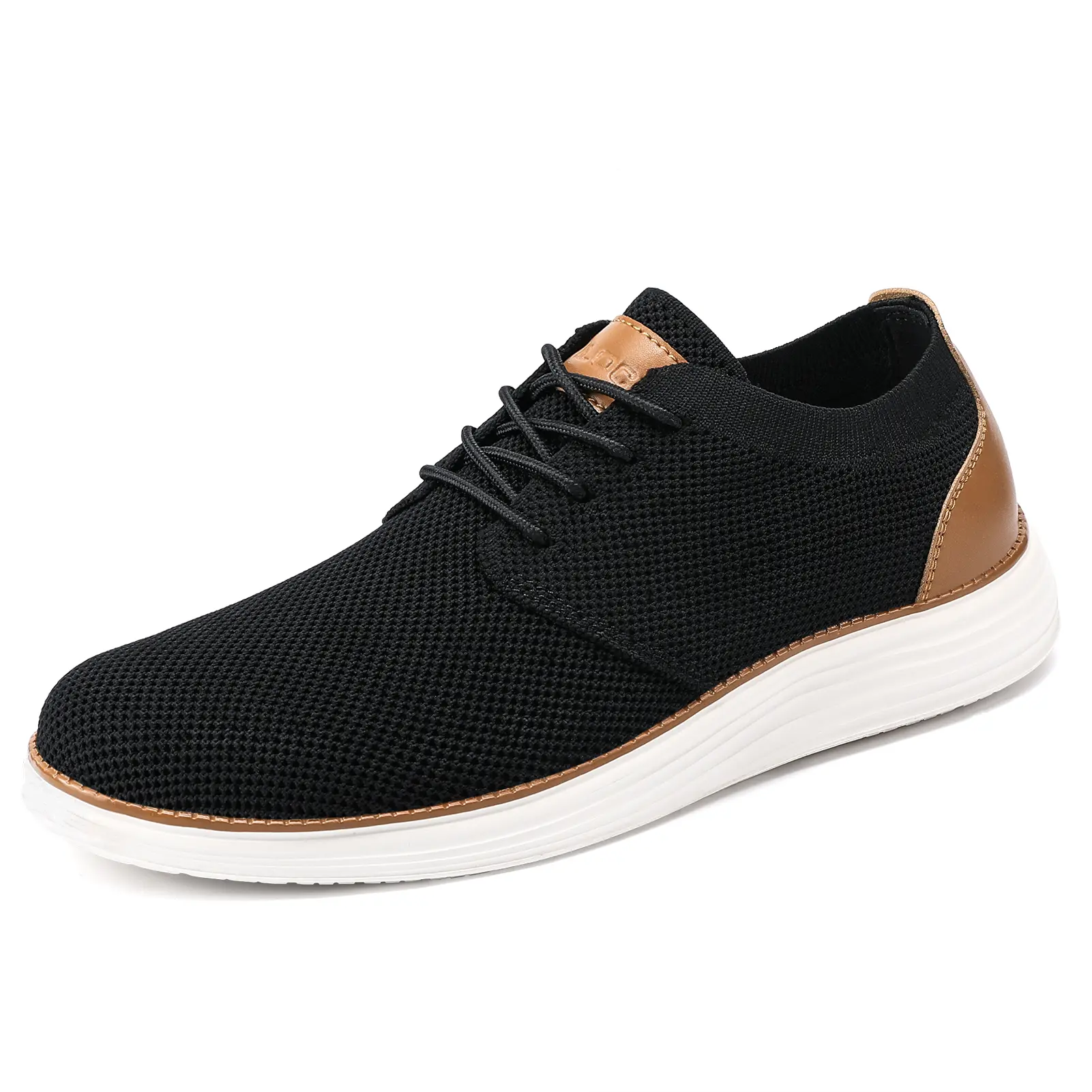 Men's Lace-Up Elastic Collar Casual Sneakers - Foam-Infused Business Oxfords, Dress Shoes, Breathable Lightweight Footwear for Comfortable Walking, Business Shoes