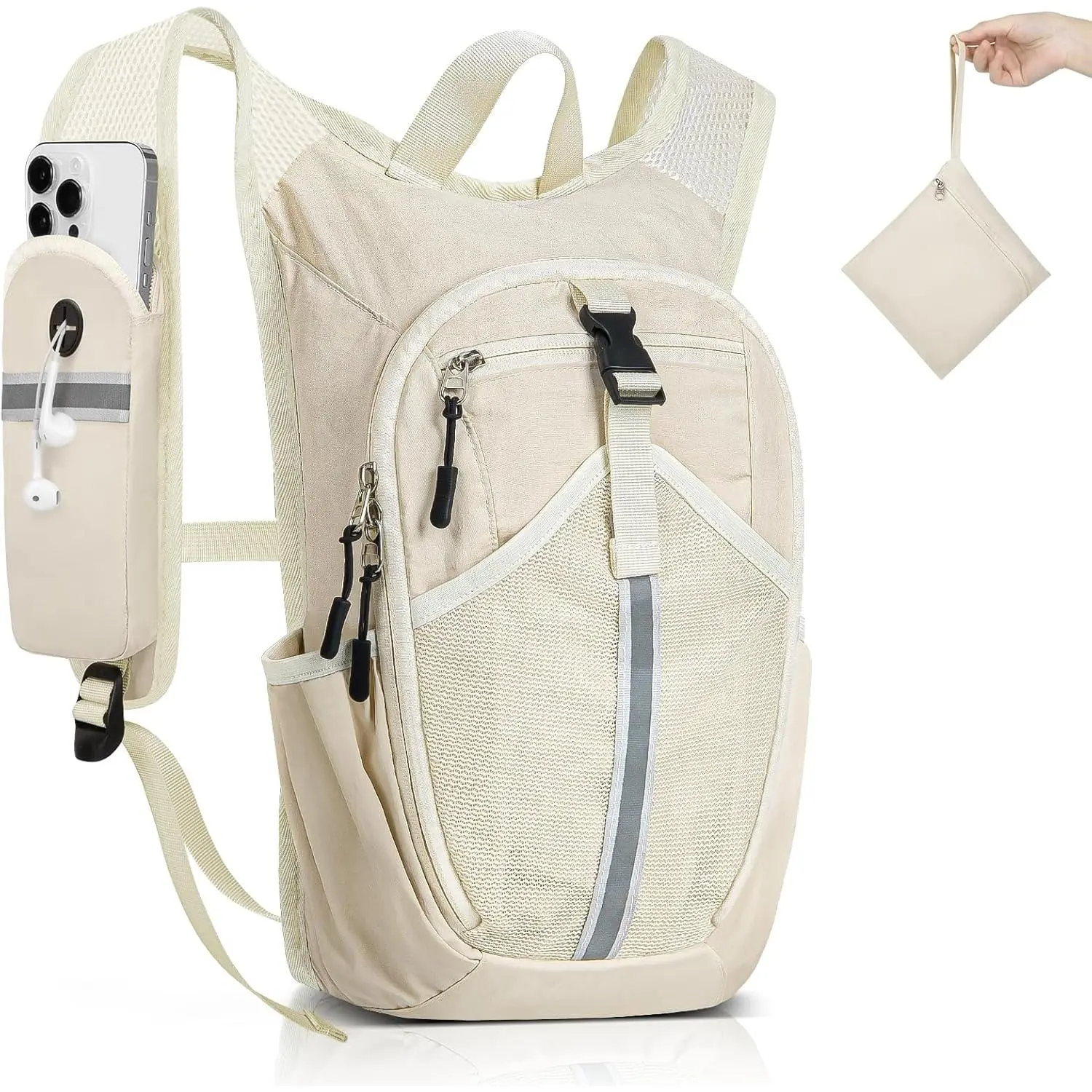 Small Hiking Backpack 15L- Lightweight Packable Foldable Backpack for Travel Camping Outdoor Commute, Compact Rucksack for Women Men(Beige)