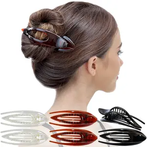 French Concord Hair Clip Curved Thick or Thin Hair for Women No Slip Strong Grip Hold Side Slide Volume Claws Lay Down Clips Hair Bun Updo Clamp, Large Clear Brown and Black
