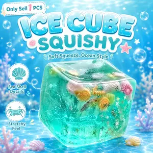Ice Cube Cube Fidget Toys - Sensory Toys for Kids with Real Sea Shells, Squishy Fidget Toy for Kids & Adults | Non-Toxic Squeeze Ball for Anxiety, Focus, Stress Relief Fidget, Sensory Stress Reliever, Squeeze Ball Hand Toys, Stretchy Fidgets Toys
