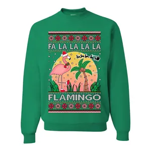 Fa La La La Mingo Pink Flamingo Santa Hat Lighting Trees Ugly Christmas Sweater Unisex Crewneck Graphic Sweatshirt