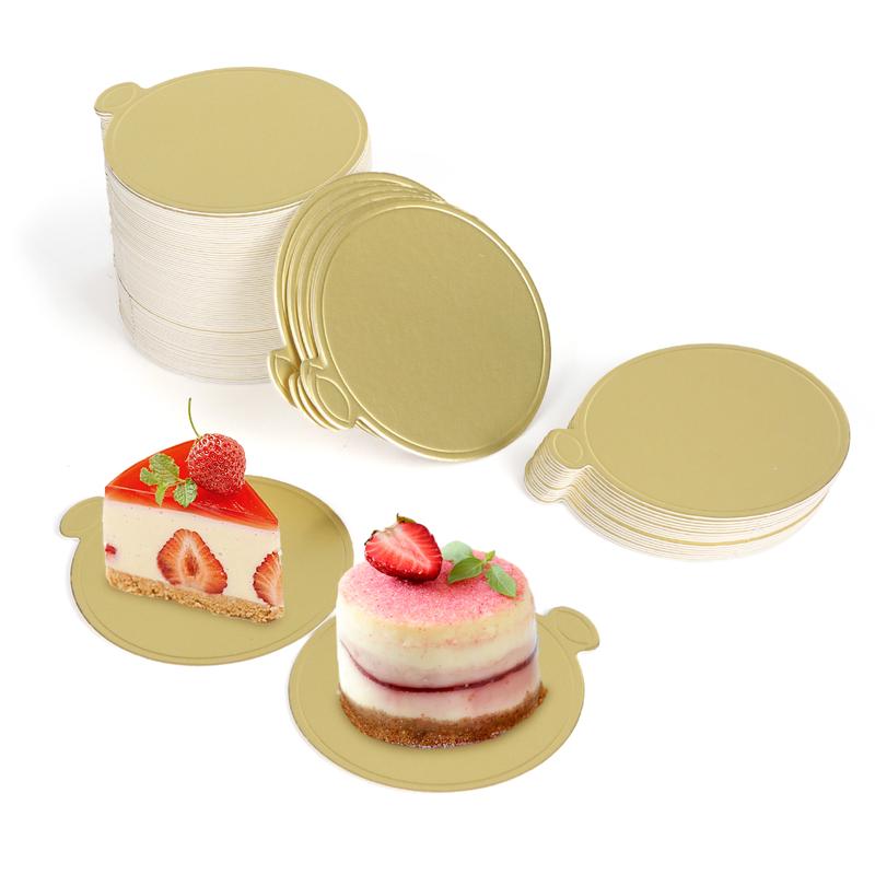 100 Pcs Mini Cake Boards, 3.5 Inch Round Golden Mousse Cupcake Boards for Dessert Displays Wedding,Parties,Baby Shower
