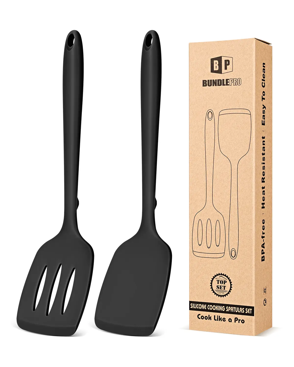 2-Piece Silicone Spatula Turner Set, Non-Stick Slotted Grill Spatula Set, Heat-Resistant BPA-Free Kitchen Gadgets, 1-Piece Design Silicone Cooking Spoon, Ideal for Cooking Fish & Pancakes, Khaki