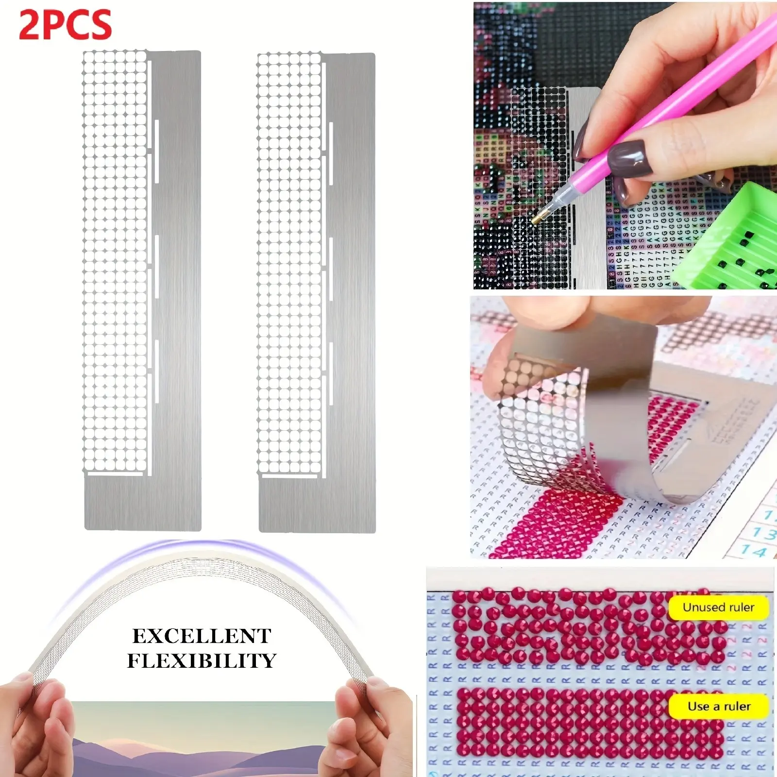 2pcs Diamond Painting Drill Net Ruler Steel Tape Model L141 240 Holes, Nano Glue Drill Tool Set, Diamond Art Tools, Perfect for DIY Crafts