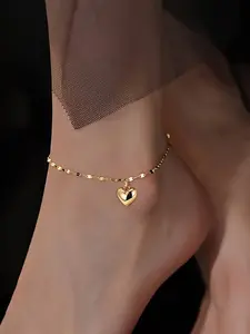 Stainless Steel Heart Pendant Anklet, Cute Ladies Daily Wear Jewelry, Elegant Zinc Alloy Chain, All Seasons Accessory