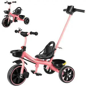Black FridayTricycles For 3 Year Olds  Toddler Bike Birthday Gift And Toy For Boys And Girls Toddler Tricycle With Parent Push Handle Trike With Backrest And Safety Belt Pink For Day Bag with Changing Pad Stroller Infant Car Seat Adapter adjustable