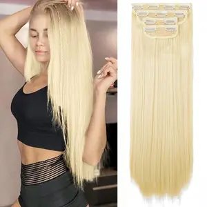 4PCS Clip in Hair Extensions 22inch Straight Synthetic Bleach Blonde Fluffy Thick Clips on Hairpieces for Women Daily Party Use full head coverage Gift for gf clip-in extension