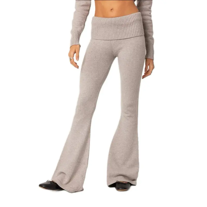 Edikted Women's Desiree Knitted Low Rise Fold Over Pants - TikTok Shop