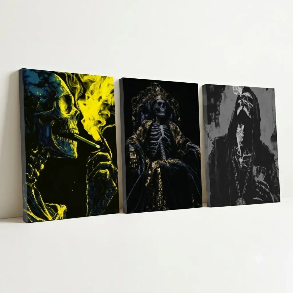Waterproof Skull Pattern Canvas Painting Set - Creative Wall Art Poster, Home Decor Gift for Living Room, Bedroom Office Artwork, Water Proof