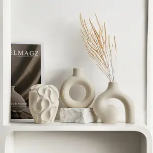 3pc Ceramic Abstract Vase Set, Decorative Vase, Modern Home Decor for Living Room & Porch, Perfect for Reception Furnishings & Dried Flowers, Decoration