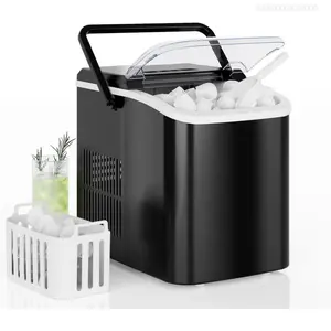 Countertop Ice Maker with Handle, 26lbs/24H Portable Ice Machine, 9 Bullet Ice Cubes Ready in 6 Mins, Self-Cleaning, Quiet Compact Ice Maker for Home,, RV, Camping, BlackFFSummitSupply7