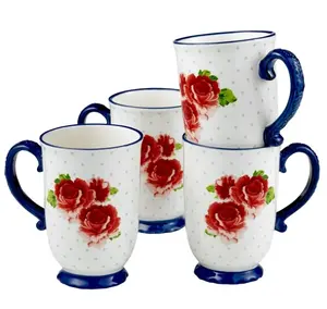Heritage Floral 4-Piece Mug Set, 18 fl oz