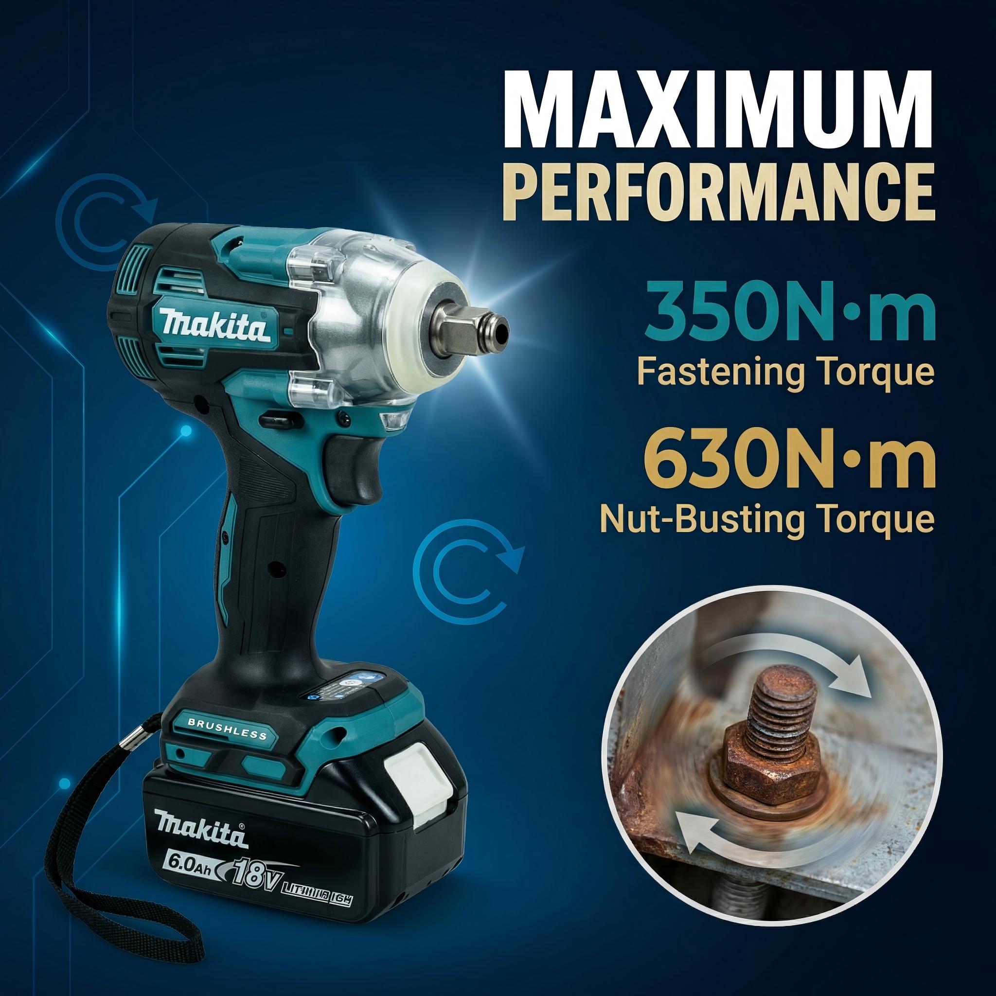 Makita DTW004 Variable Speed Impactool 0-3200r/min  Heavy Duty Fastening  Wrench Kit Includes Makita Battery Charger professional power tool  impact wrench powertools high torque