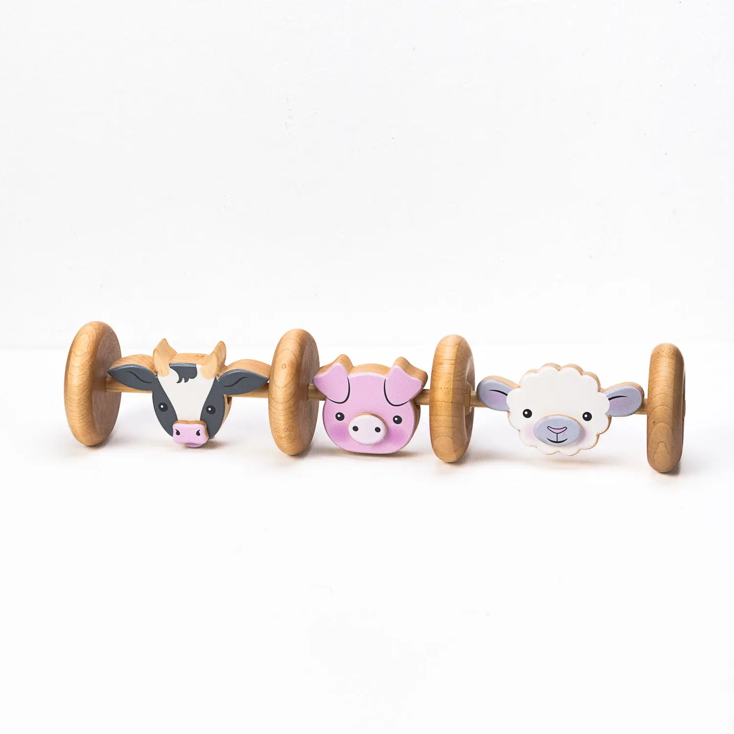 Merry Roll Along - Montessori Inspired Wooden Push Toy for Toddlers with Animal Friends & Smooth Rolling Wheels for Fine Motor Skills & Sensory Development