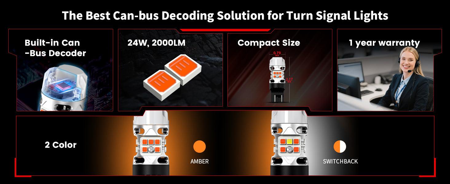 Lasfit 7443 7444 LED Turn Signal Bulbs CanBus-Ready Switchback | T3 Series,2 PCS