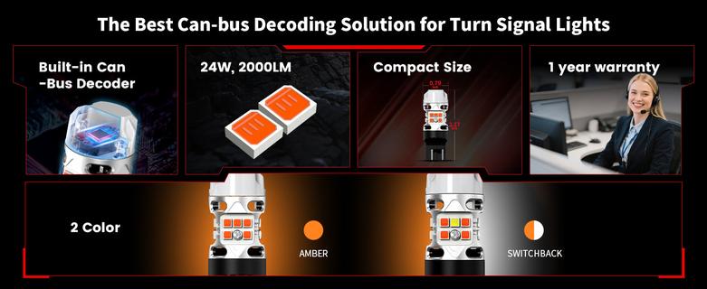 Lasfit (CK Socket) 7443 7444 LED Turn Signal Bulbs CanBus-Ready Switchback CK Socket | T3 Series,2 PCS