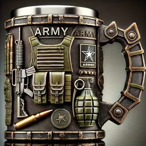 1pc Military-Themed Mug - Tactical Army Design Coffee Cup & Beer Mug with Pistol Grip, Stainless Steel Construction for Military Enthusiasts, Collectors, for Man Cave, or Army Birthday Party Decorations - Ideal Military Gift, Militarythemed Design, Detail