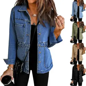 Women's oversized denim jacket with broken buttons, boyfriend's denim jacket, fashion release button for 2025RAIMENTRY