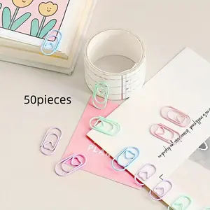 Random Color Heart Shaped Paperclip, 50pcs/set Stainless Steel Paperclip, Durable and Rust-proof Paperclip, Binding Supplies for Home Office School