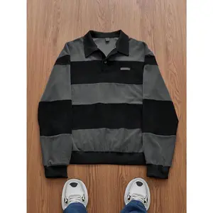 Men's Casual Knitted Loose Fit Long Sleeve Half Button Sweatshirt For Daily Wear