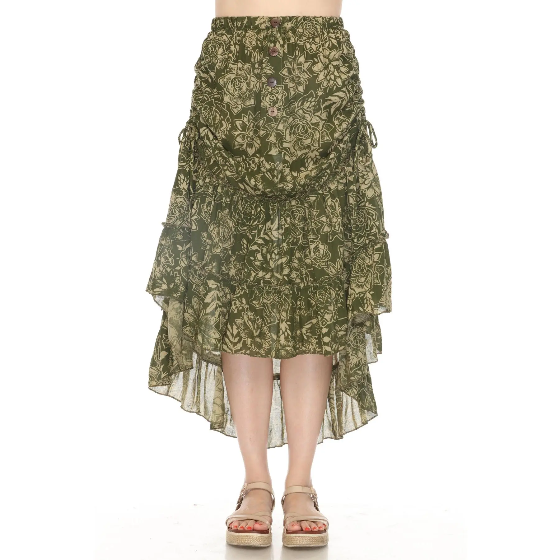 Cinched Hip Drawstring Ruffle Skirt
