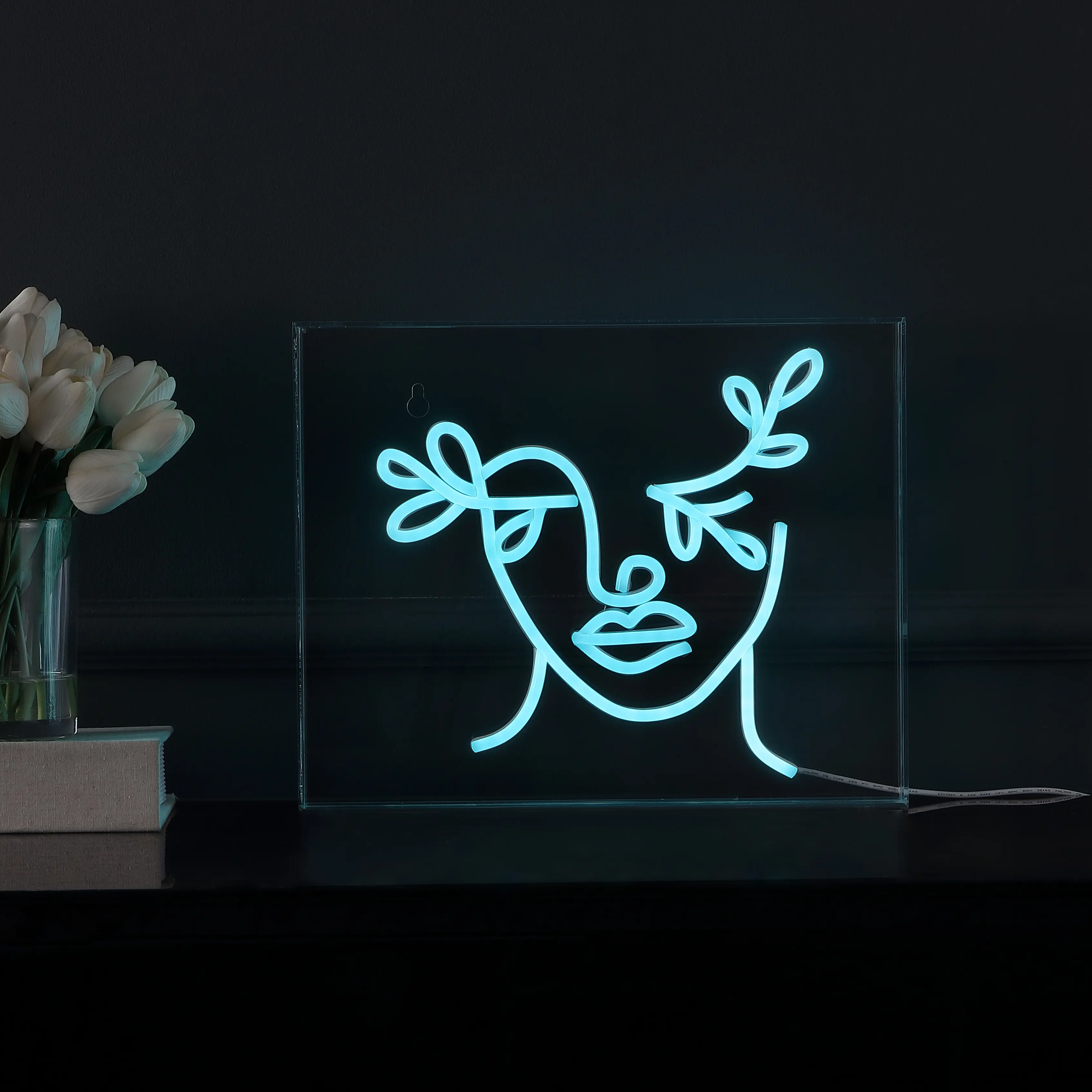JONATHAN Y Teary Face Contemporary Glam Acrylic Box USB-Operated LED Neon Sign - Glowing LED Lights, Indoor Decorative Light, Modern Mood Lighting, Funky Home Decor for Dorm, Living Room