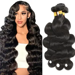 Gefily [14A]  Human Hair Bundles 22 24 26 Inch Body Wave Bundles Human Hair 100% Unprocessed Brazilian Virgin Hair Quick Weave Extensions Natural Black