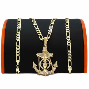 Jesus Anchor Pendant & 14K Stamped 5mm 20" 24" Brass Figaro Chain Hip Hop Necklace Fashion Jewelry