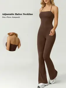 Women's Sleeveless High Waist Jumpsuit, Adjustable Strap, Slim-Fitting, Soft Nylon Spandex, Casual All-Season Workout Gear, Yoga Jumpsuit, Workout Jumpsuits