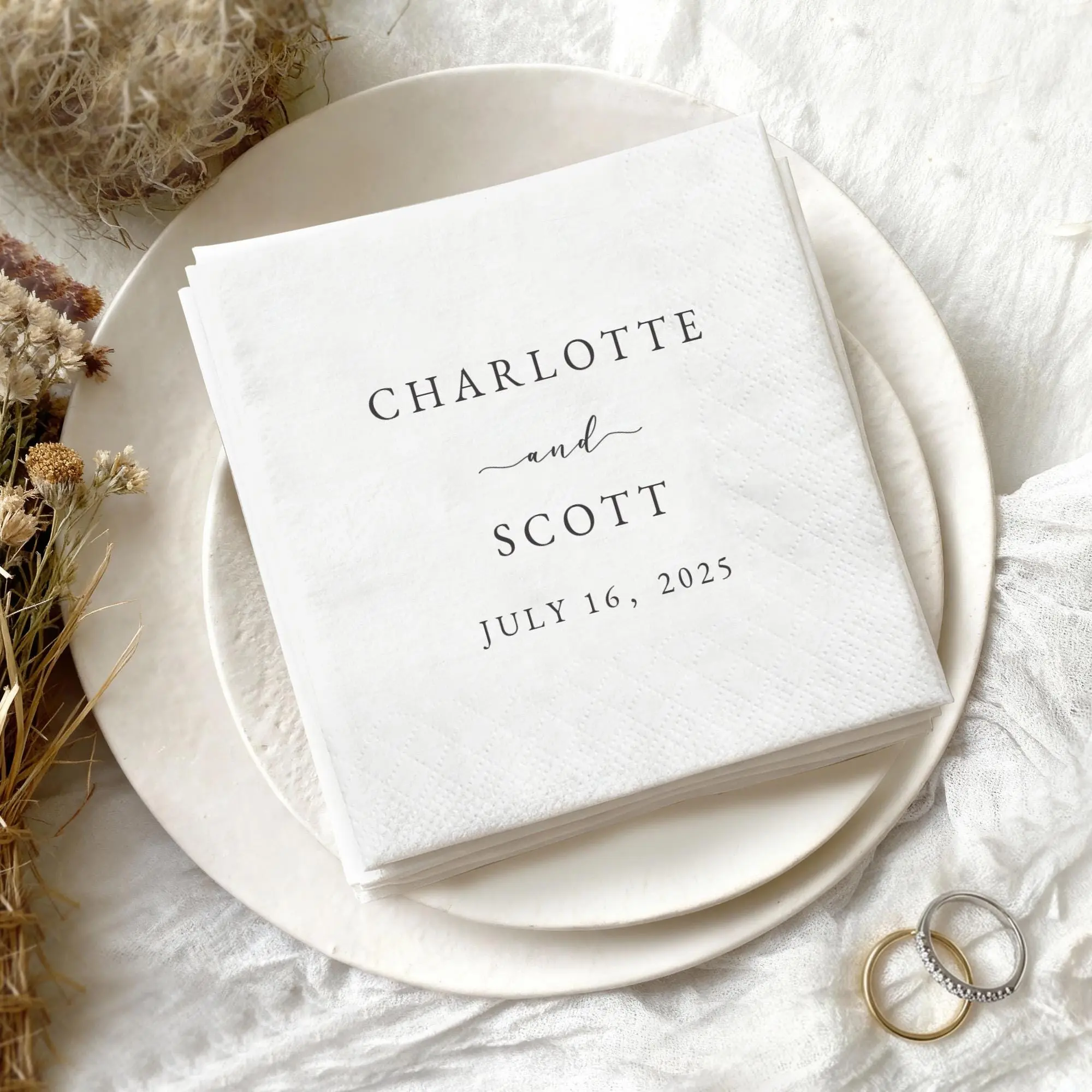 [50 pcs] Personalized Wedding Napkins with Text,Custom Wedding Cocktail Napkins for Engagement, Bridal Shower,Wedding Decor