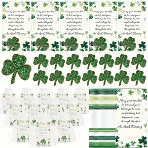 St Patrick's Day Clover Lapel Pins Set, Irish Blessing Cards Included, St Patrick's Day Gift Bag, Jewelry Accessories, Party Favors, Irish Shamrock Pins, Decoration, Lightweight
