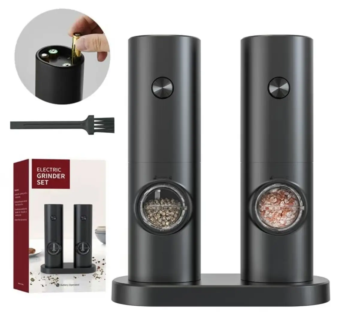 Pepper and Salt Grinder Set, Portable Handheld Spices Grinder for Kitchen, LED warn light,Adjustable Coarseness, Kitchen Restaurant, Outdoor, Seasonin