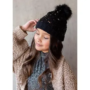 Chloe Sequins Beanie in Black