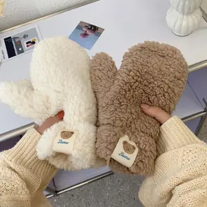 Women's Winter Fleece Gloves, Cute Bear Design, Warm & Thickened, Ideal Christmas Gift, Perfect for Cycling & Outdoor Activities