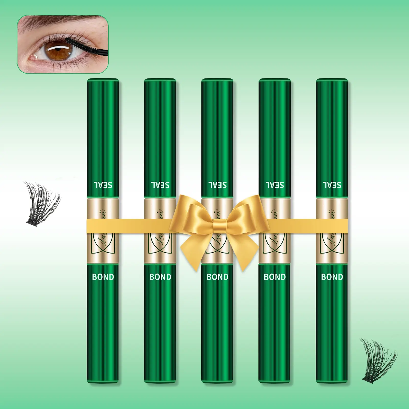 Lashsun 5 PCS Eyelash Bond&Seal Waterproof Eyelash Extension Eyelash Cluster Glue Eyelash Fixer, Eyelash Adhesive 10ml 2-IN-1 Eyelash Cluster Glue DIY Eyelash Extension At Home Makeup Eyelash Cluster Kit