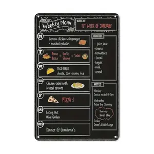 Chalkboard Weekly Meal Planner, 1 Count Magnetic Weekly Planner, Vintage Metal Tin Sign, Grocery List & Notepad For Fridge, Home Decor