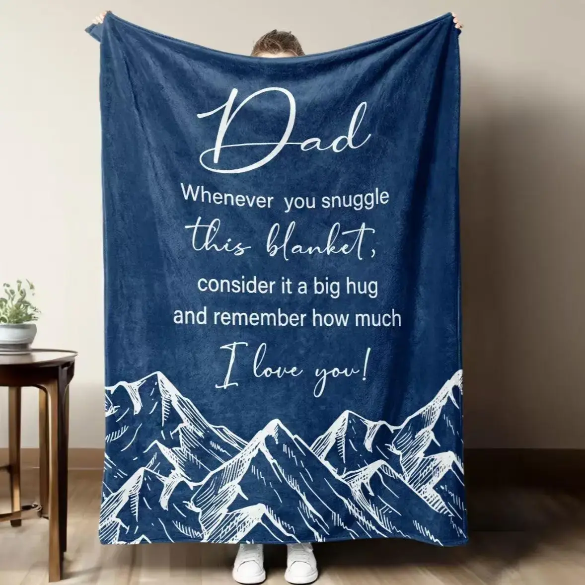 Father's Day Gift Blanket from Daughter and Son – Soft Fleece with Parents' Names and Photo/(Contact Info), French Mountain Style Design, Perfect for Father's Day, Birthday, Christmas – Comfortable Bed Cover or Sofa Throw