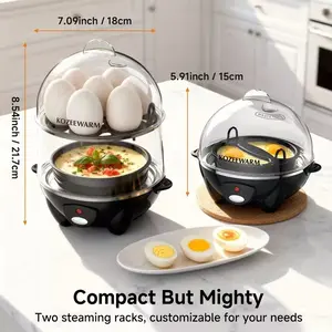 Electric Egg Cooker, Single or Double Layer Egg Boiler with Auto Shut Off, for Boiled Eggs, Scrambled Eggs, Omelets, Steamed Vegetables and Dumplings
