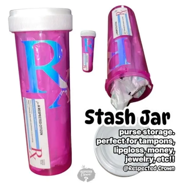 Respected Crown Pink RX Stash Jar for Purse Storage Perfect for Lipgloss Money Jewelry Tampons etc