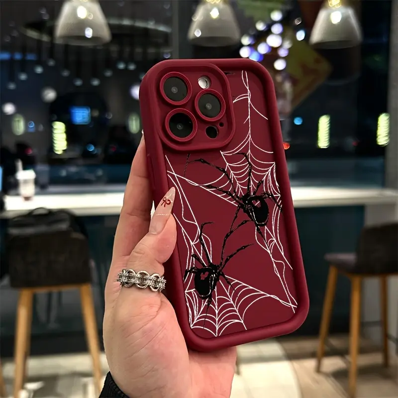 Black Spider 2D Print Silicone Phone Case for iPhone 17 Pro Max,16,16e,15,14 Plus,13,12 Mini,11,Air,X,XS - Non-Customized, Anti-Drop, Shockproof, Waterproof, Rugged Soft TPU Rubber Cover with Camera Protection, Smartphone Accessory, Gift, Accessories, Non