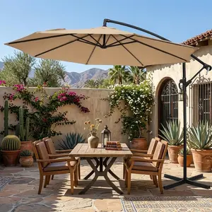 Walsunny Outdoor Patio Umbrella with Based, 9ft Offset Hanging Patio Offset Umbrella w/Easy Tilt Adjustment, Cantilever Hanging Shade for Poolside