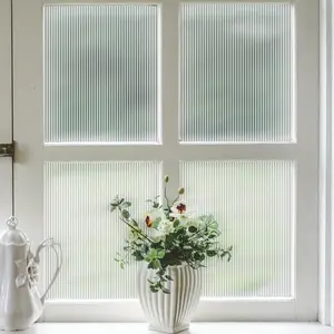 Reeded Glass Privacy Film, Frosted Window Vinyl, 3D Decorative Window Decals Non Adhesive for Bathroom & Living Room, 17.7x118 inches