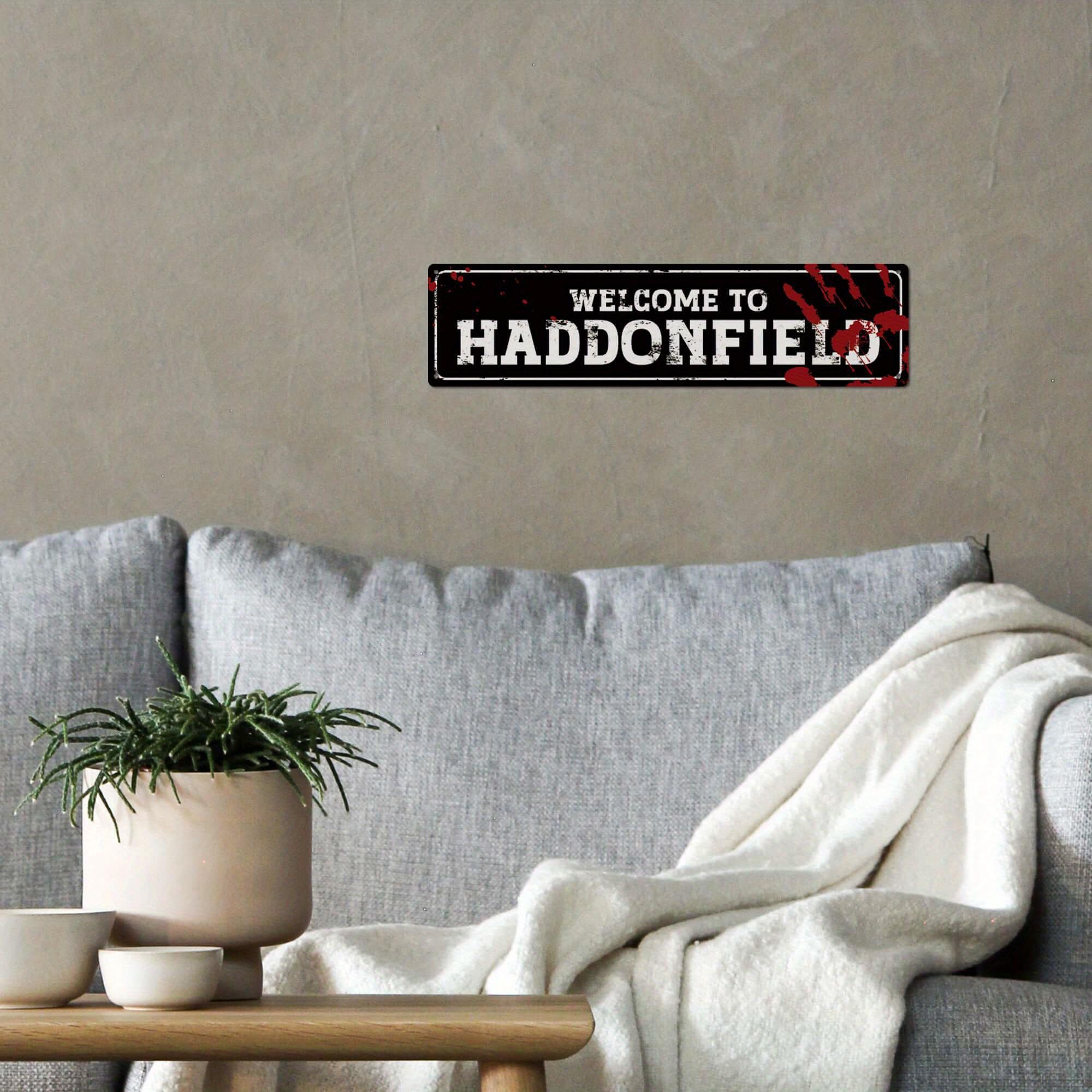 1pc of Horror Film Road Sign, Vintage Metal Plaque for Wall Decoration in for man Cave, Relaxation Room, Bedroom, Club, Garage, Or Bar, Measuring 3.9 X 15.7 Inches, Welcome to Haddonfield Street Sign
