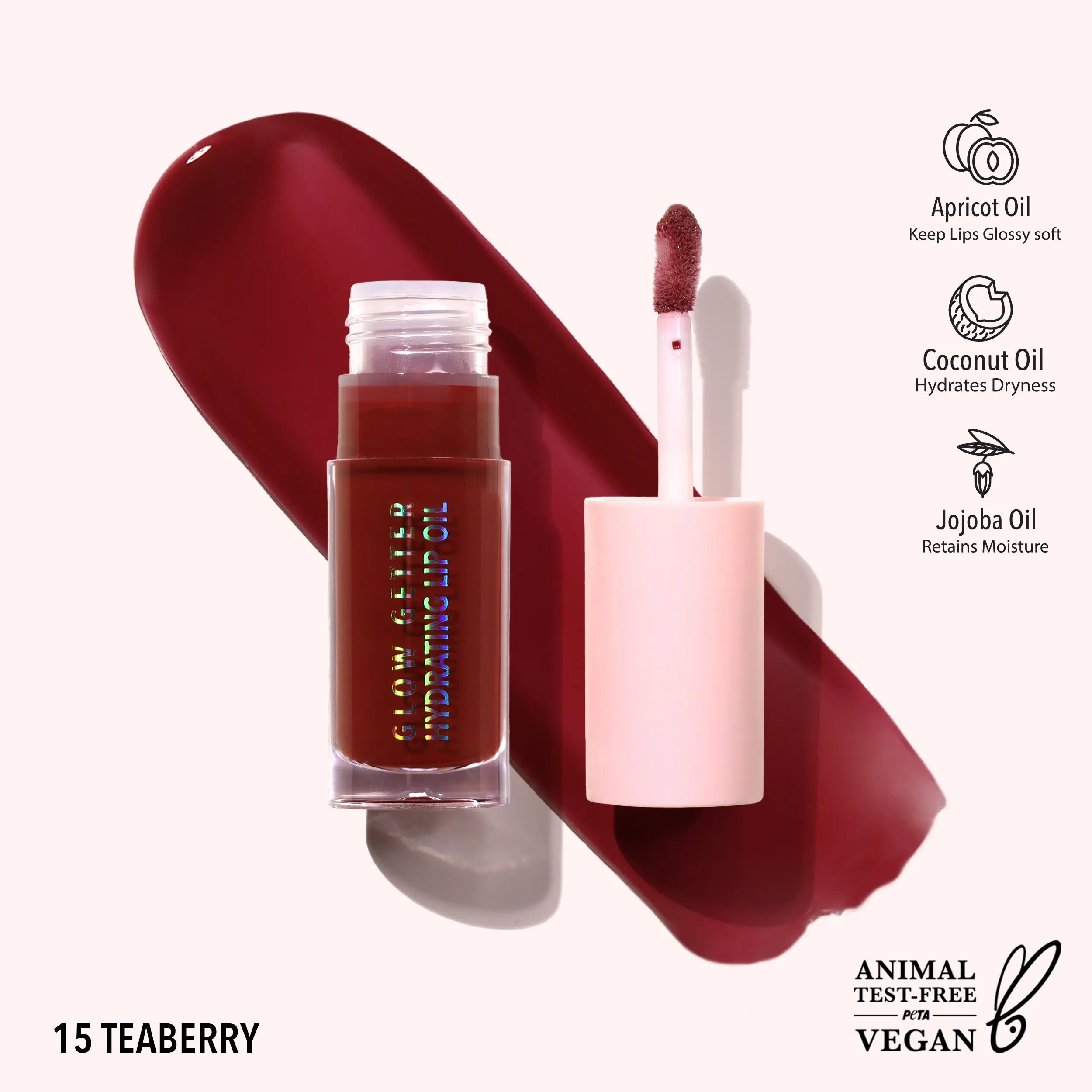 MOIRA | Glow Getter Hydrating Lip Oil (015, Teaberry) | Lightweight Hydrating Lip Oil