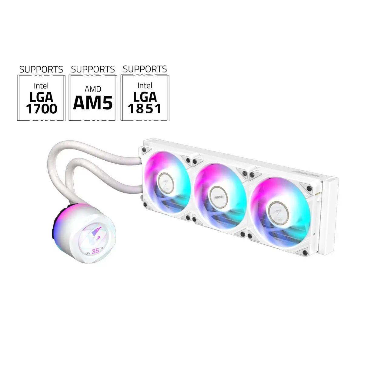 AORUS WATERFORCE X II 360 ICE Liquid CPU Cooler, 360mm Radiator with 3x 120mm low noise ARGB Fans, compatible with Intel LGA 1851, LGA 1700, and AMD AM5 (GP-AORUS WATERFORCE X II 360 ICE)