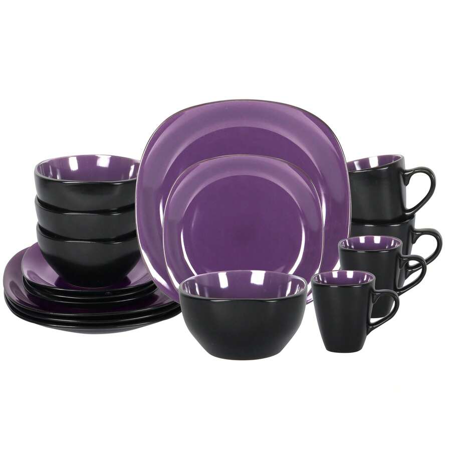 Stoneware 16pc Square Dinnerware Set Swirl Purple