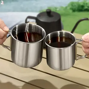 2pcs 304 Stainless Steel Outdoor Folding Cup Camping Kitchen Utensils Hiking Water Cup Portable Storage Drinking Mug Set