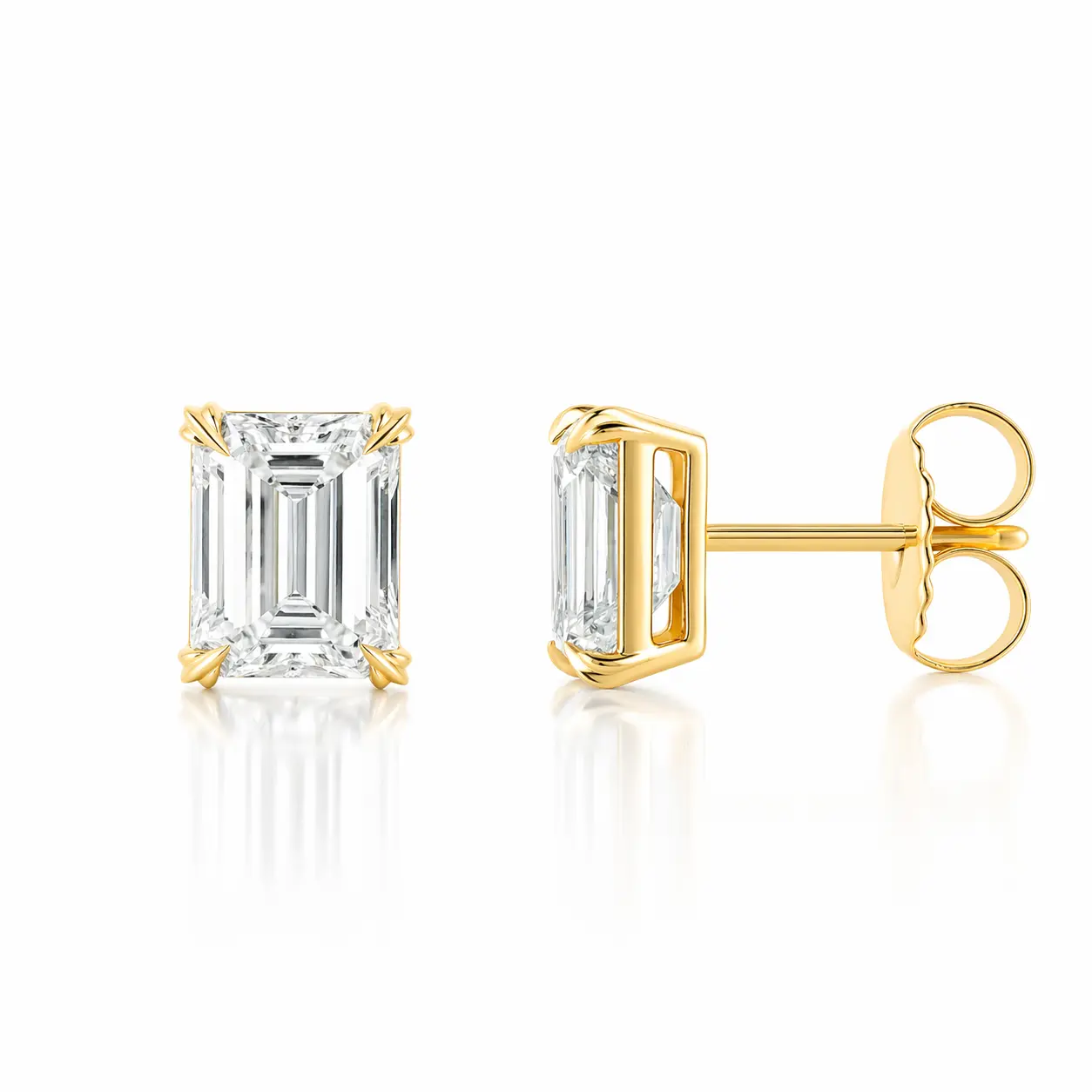 3.18ct 14K Yellow Gold Emerald Diamond Solitaire Earrings (IGI CERTIFIED)